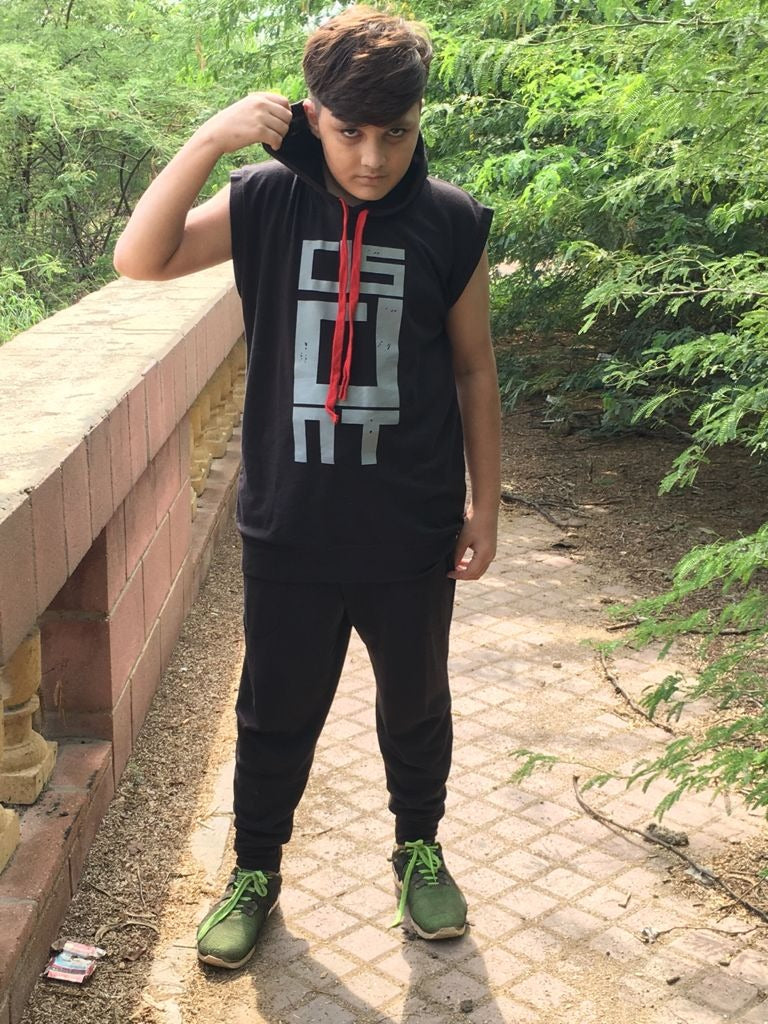 Black Gym Sleeveless Hood Tracksuit